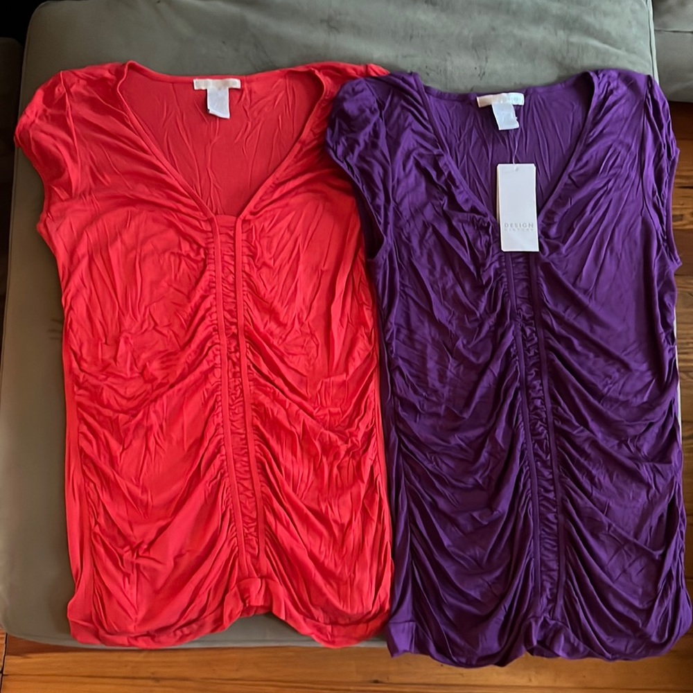 Two (2) Design History Shirts NEW Large Coral Purple